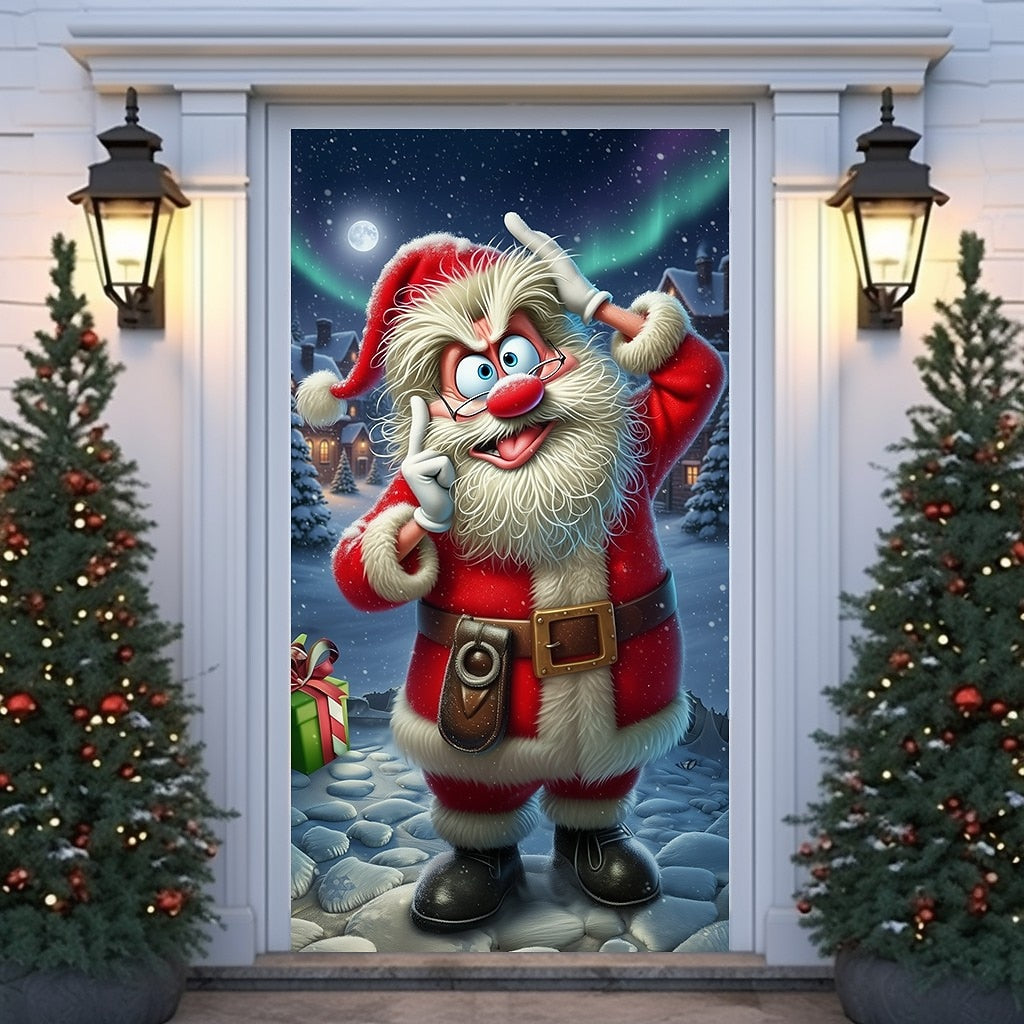 Santa Claus Reindeer & Gift Boxes Christmas Door Cover