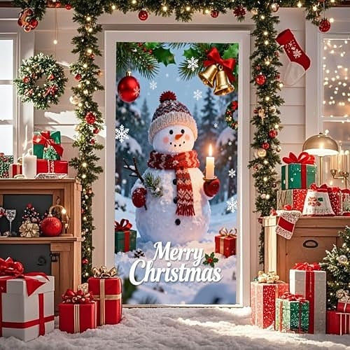 Snowman Christmas Tree & Gift Boxes Christmas Door Cover
