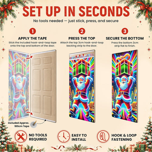 Blacklight Glowing Santa Claus & Christmas Tree Christmas Door Cover