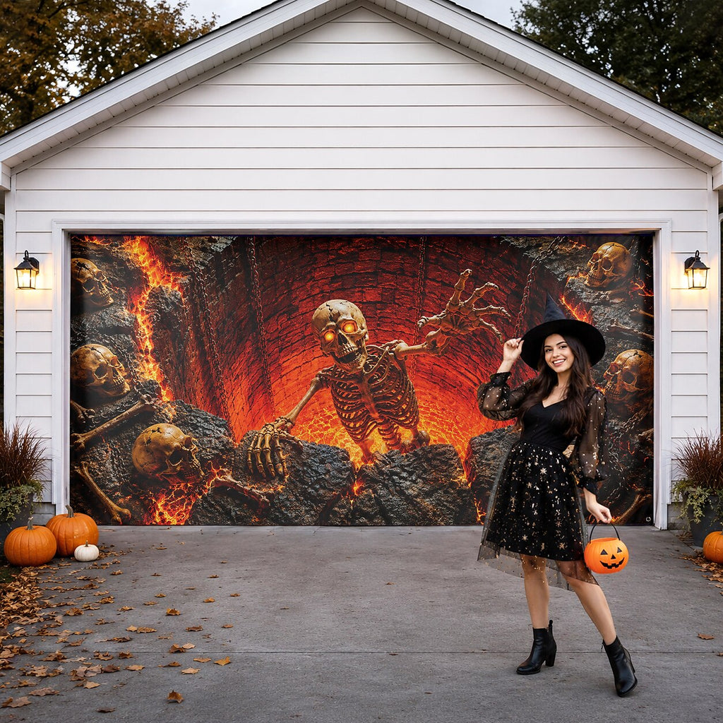Halloween Flaming Skeleton Garage Door Cover