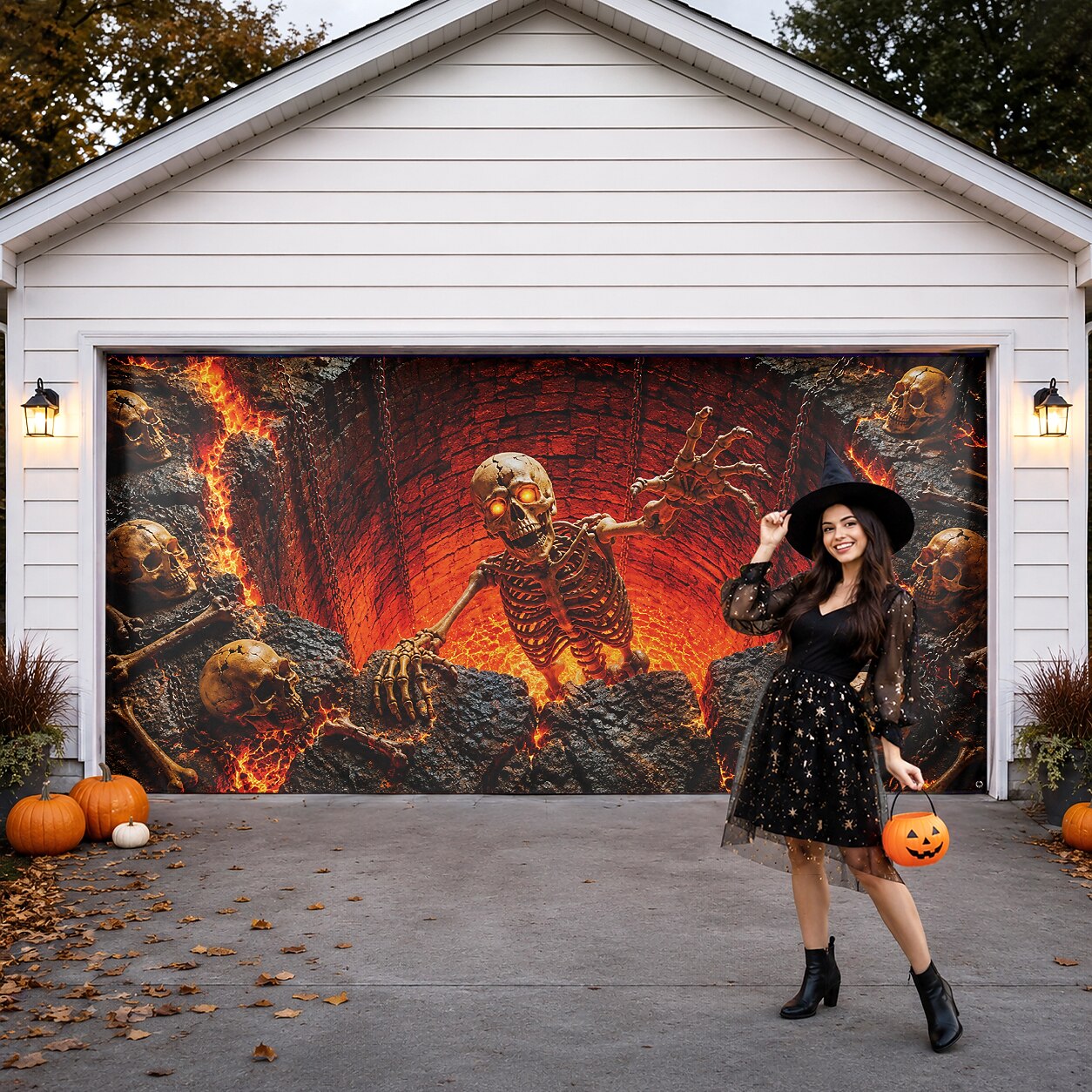 Halloween Flaming Skeleton Garage Door Cover
