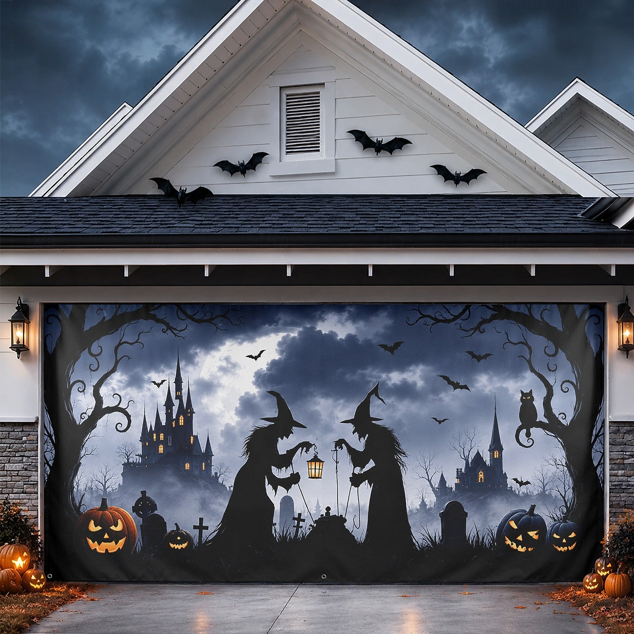 Witch Silhouette & Horror Spirit | Halloween Garage Door Banner Cover