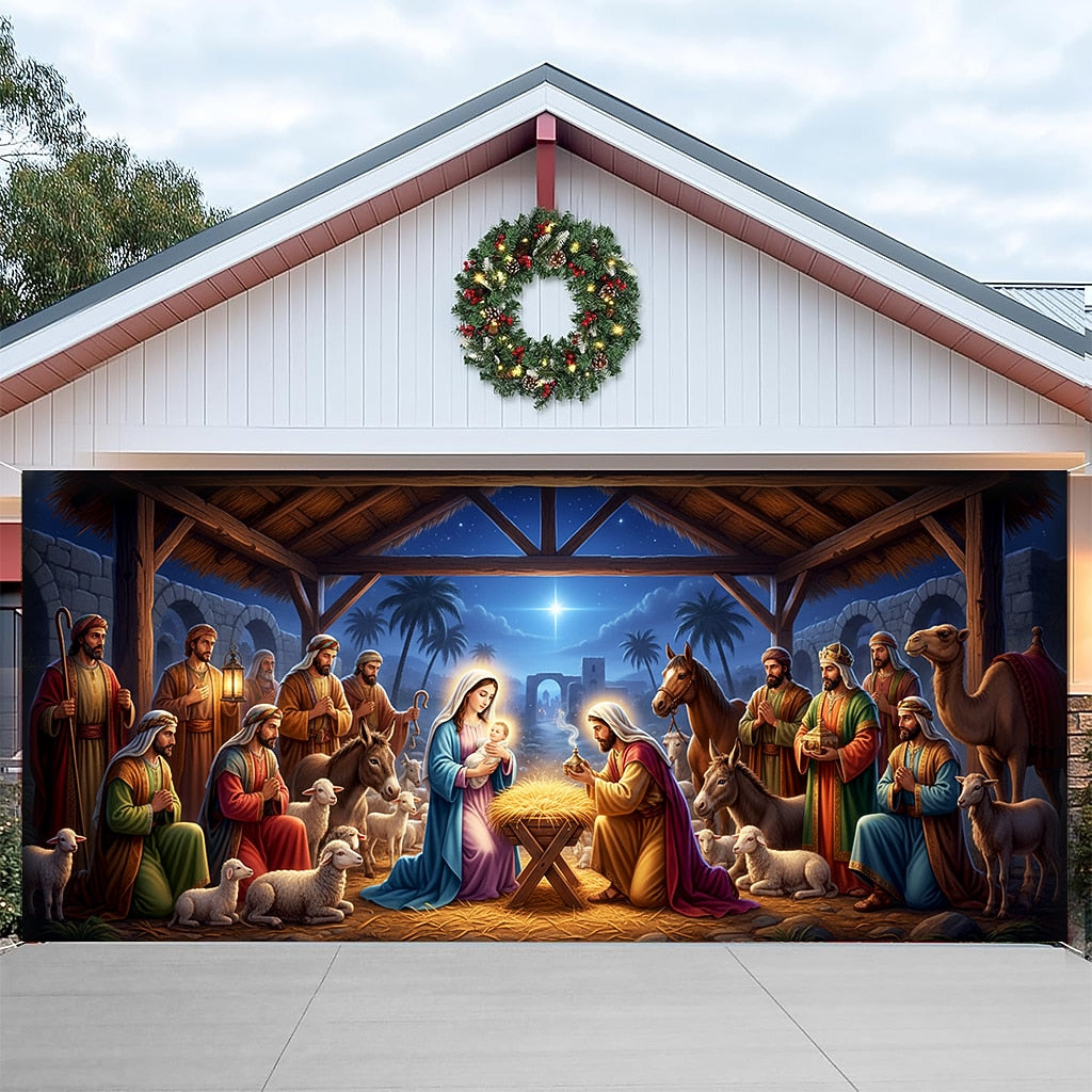 Nativity Christmas Garage Door Cover