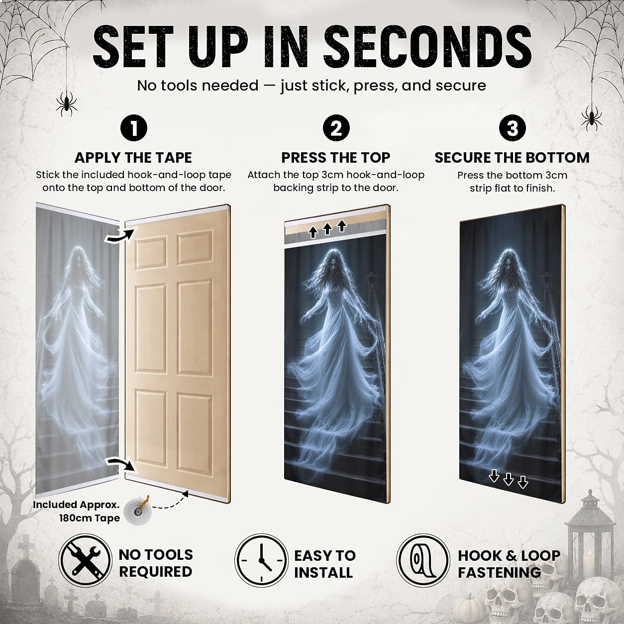 Staircase 3D Illusion Banner Halloween Door Cover Haunted House Ghost