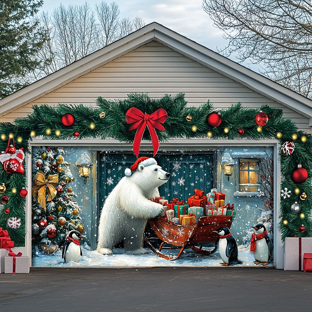 Polar Bear Christmas Garage Door Cover