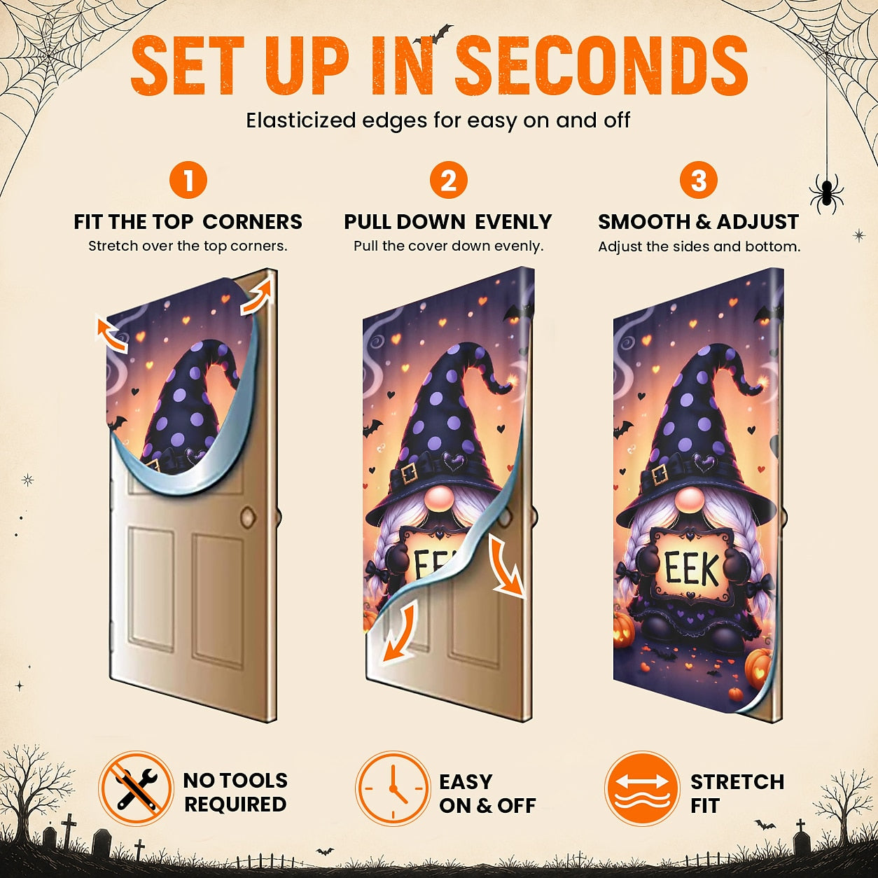Gnome Boo Witch Pumpkin Banner Halloween Door Cover