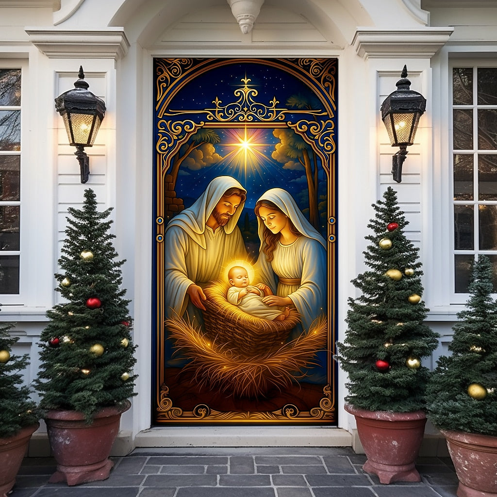 Nativity Scene Christmas Door Cover
