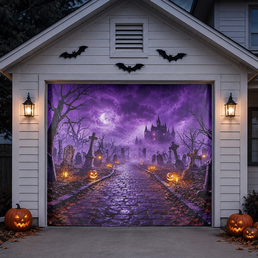 Halloween Haunted Graveyard Garage Door Cover