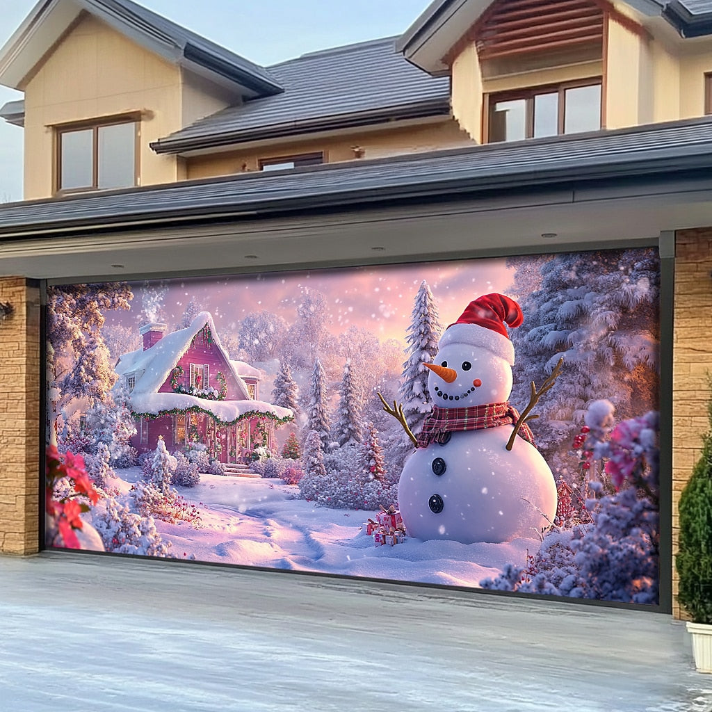 Snowman Christmas Garage Door Cover