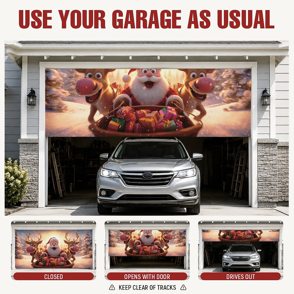 Motorcycle Santa Garage Door Cover