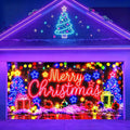 Blacklight Christmas Garage Door Cover - Neon Merry Christmas Tree Design