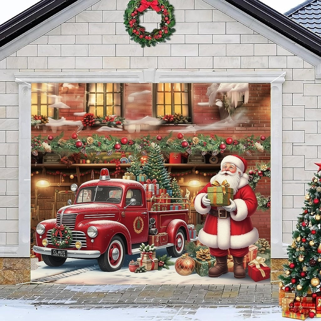 Santa Christmas House Garage Door Cover