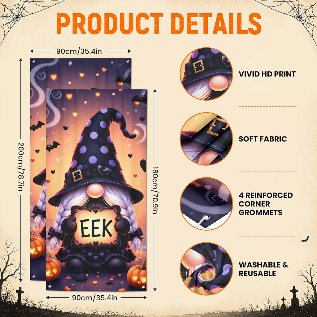 Gnome Boo Witch Pumpkin Banner Halloween Door Cover