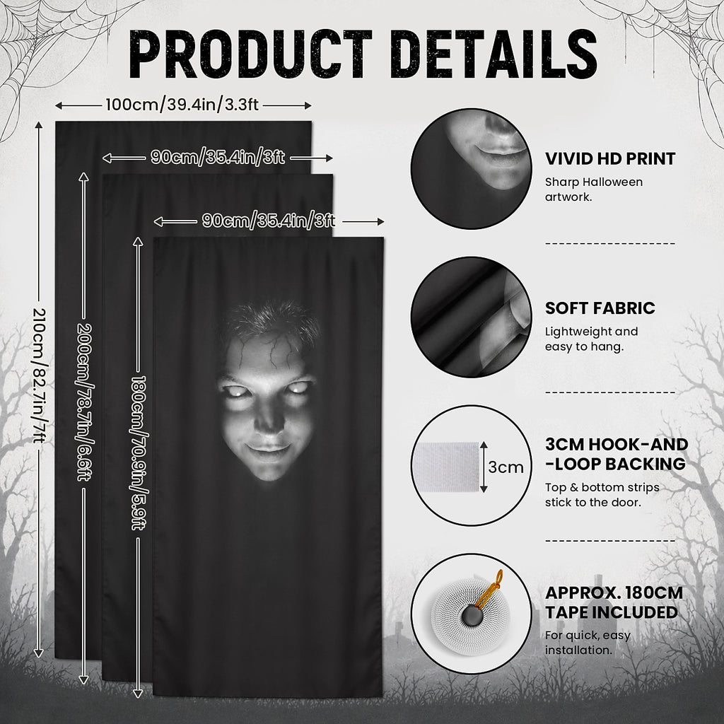 Floating Ghost Face Black White Door Banner Halloween Door Cover Gothic