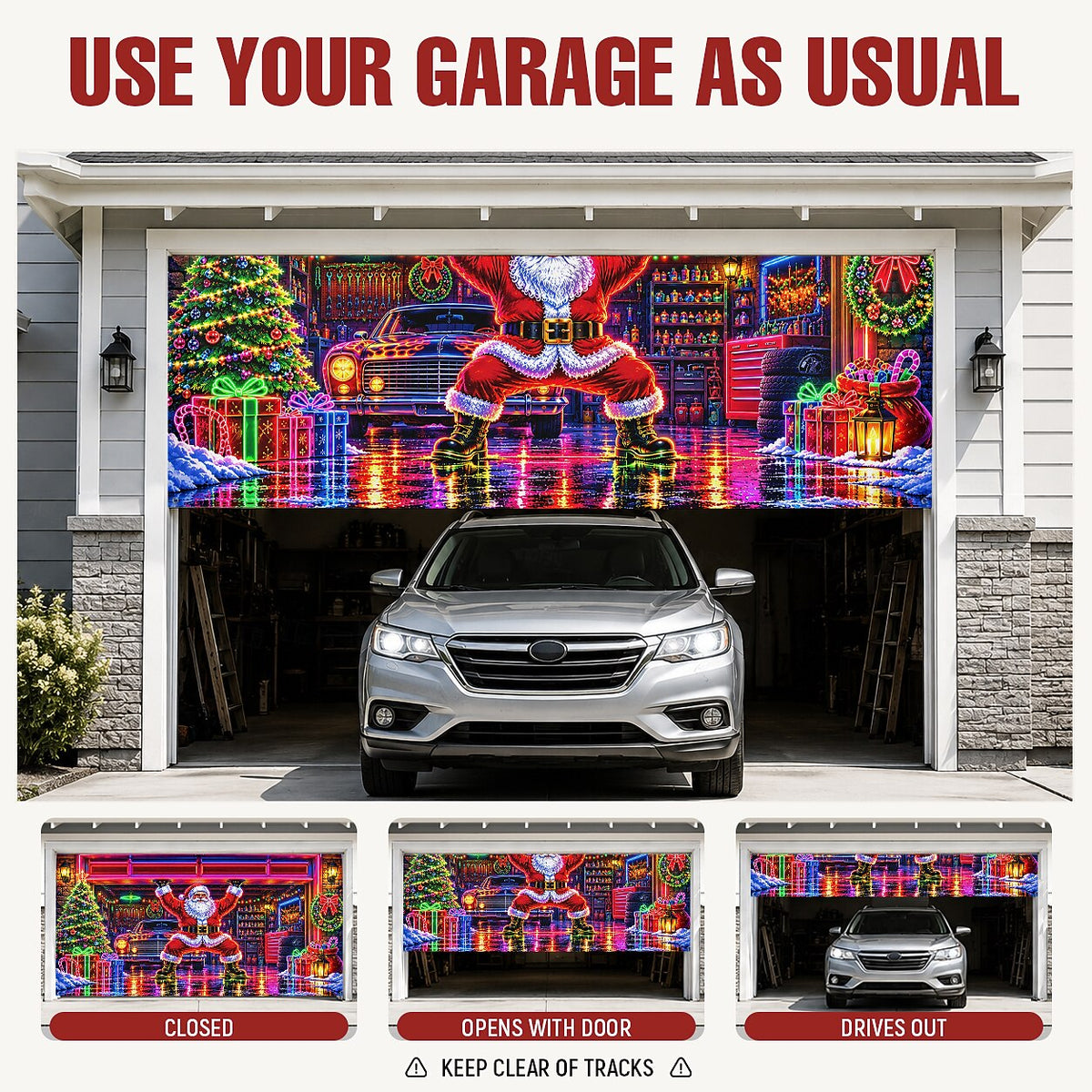 Blacklight Christmas Garage Cover UV Reactive Santa Gift Workshop