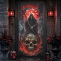 Door Scary Undead Door Banner Halloween Door Cover Grim Reaper Skull Red