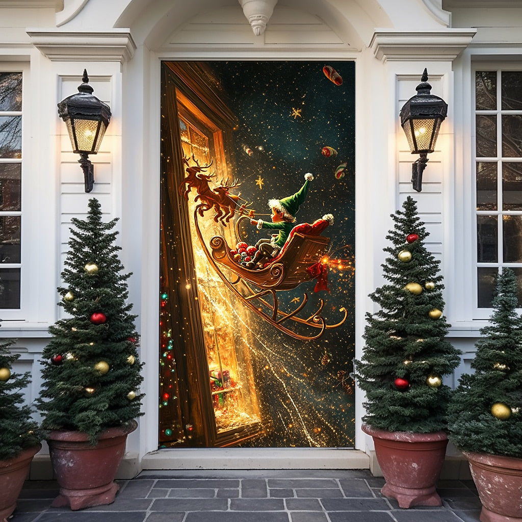 Joy Elf Christmas Door Cover