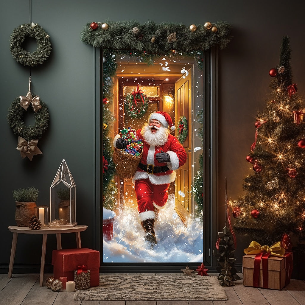 Santa Delivering Gift Christmas Door Cover