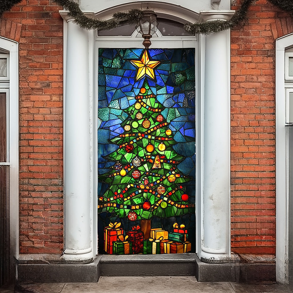 Stained Glass Christmas Tree Christmas Door Cover