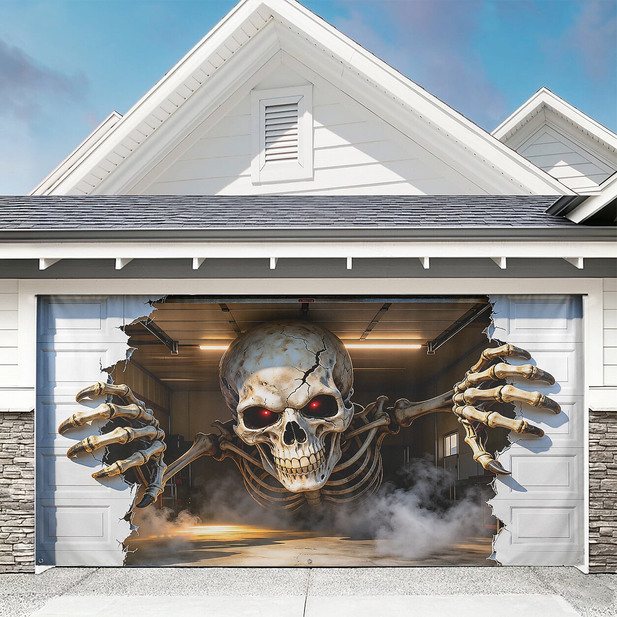 Halloween Skeleton Breaking Wall Garage Door Cover
