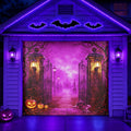 Fluorescent Haunted Cemetery Gate | Halloween Garage Door Banner Cover