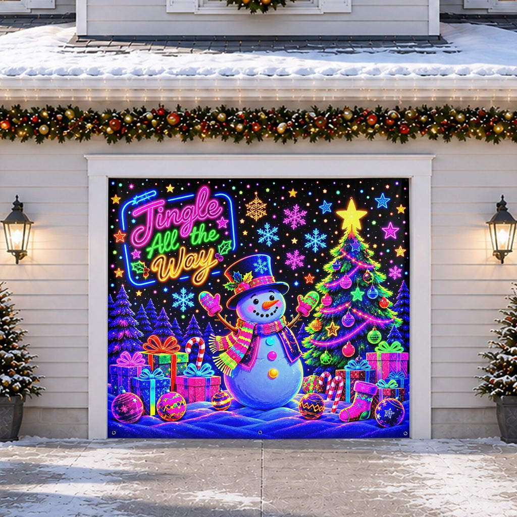 Blacklight Christmas Garage Cover UV Reactive Snowman