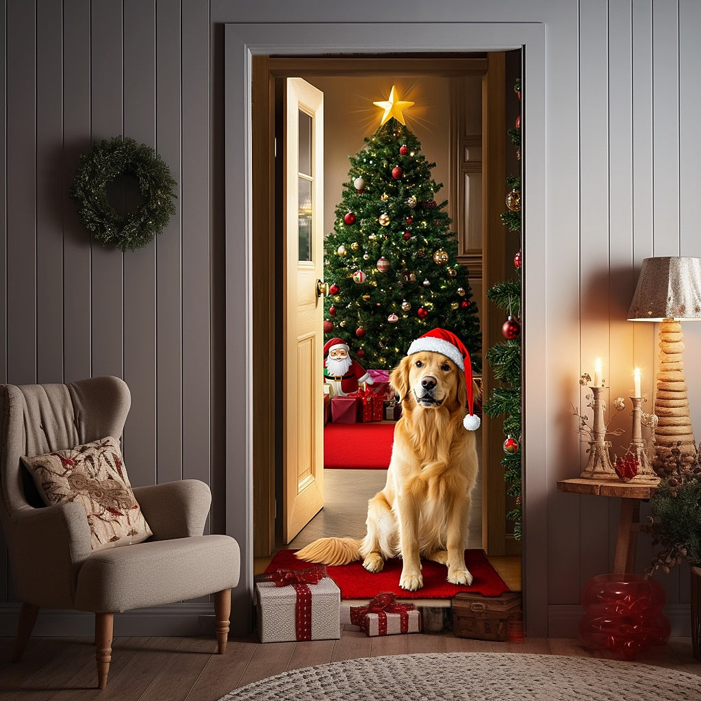 Festive Dog Christmas Door Cover