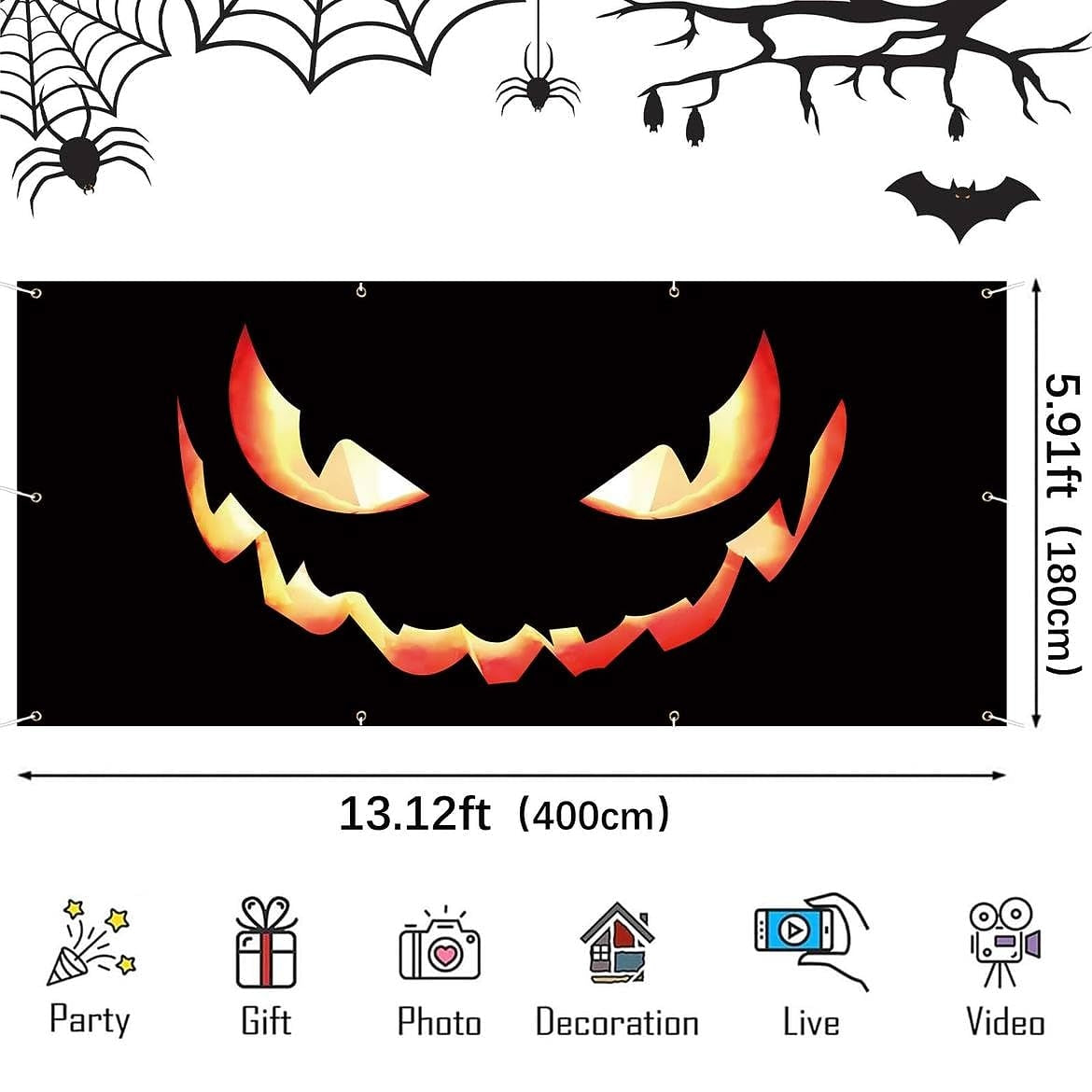 Scary Pumpkin Face & Jack-O'-Lantern | Halloween Garage Door Banner Cover