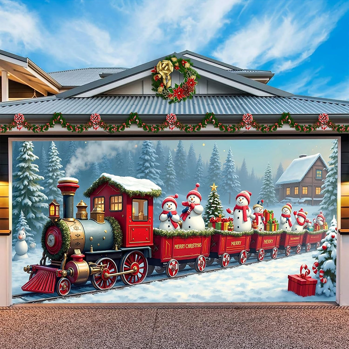 Snowy Santa Garage Door Cover