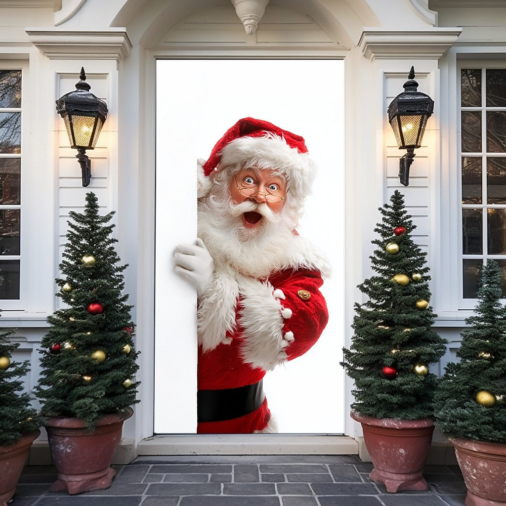 Funny Peeking Santa Face Christmas Door Cover
