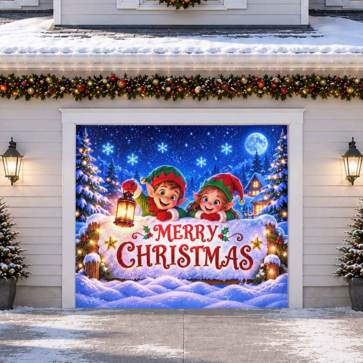 Christmas Garage Cover 3D Merry Christmas Elf