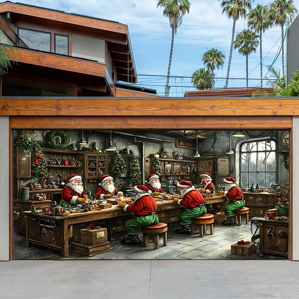 Santa Reindeer & Nutcracker Garage Door Cover