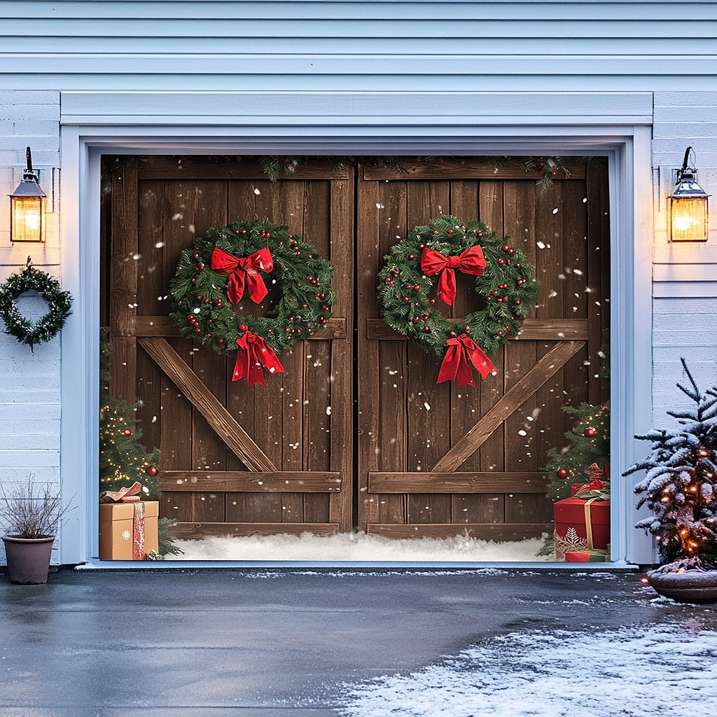 Farmhouse Christmas Scene Garage Door Cover
