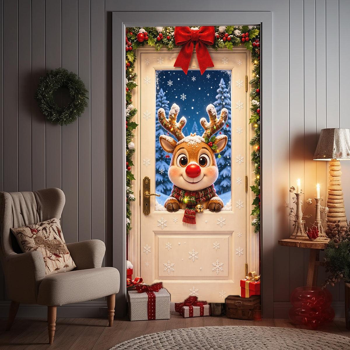 Cute Cartoon Animals Christmas Door Cover