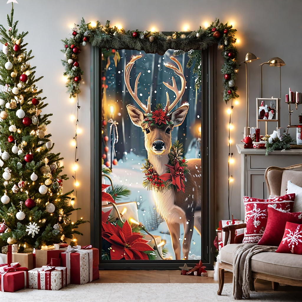 Festive Deer Christmas Door Cover