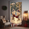 Cute Snowman in Winter Forest Christmas Door Cover