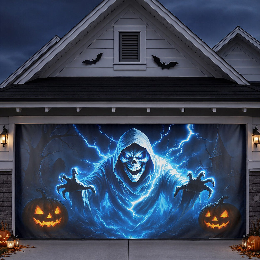 Halloween Blue Grim Reaper Garage Door Cover