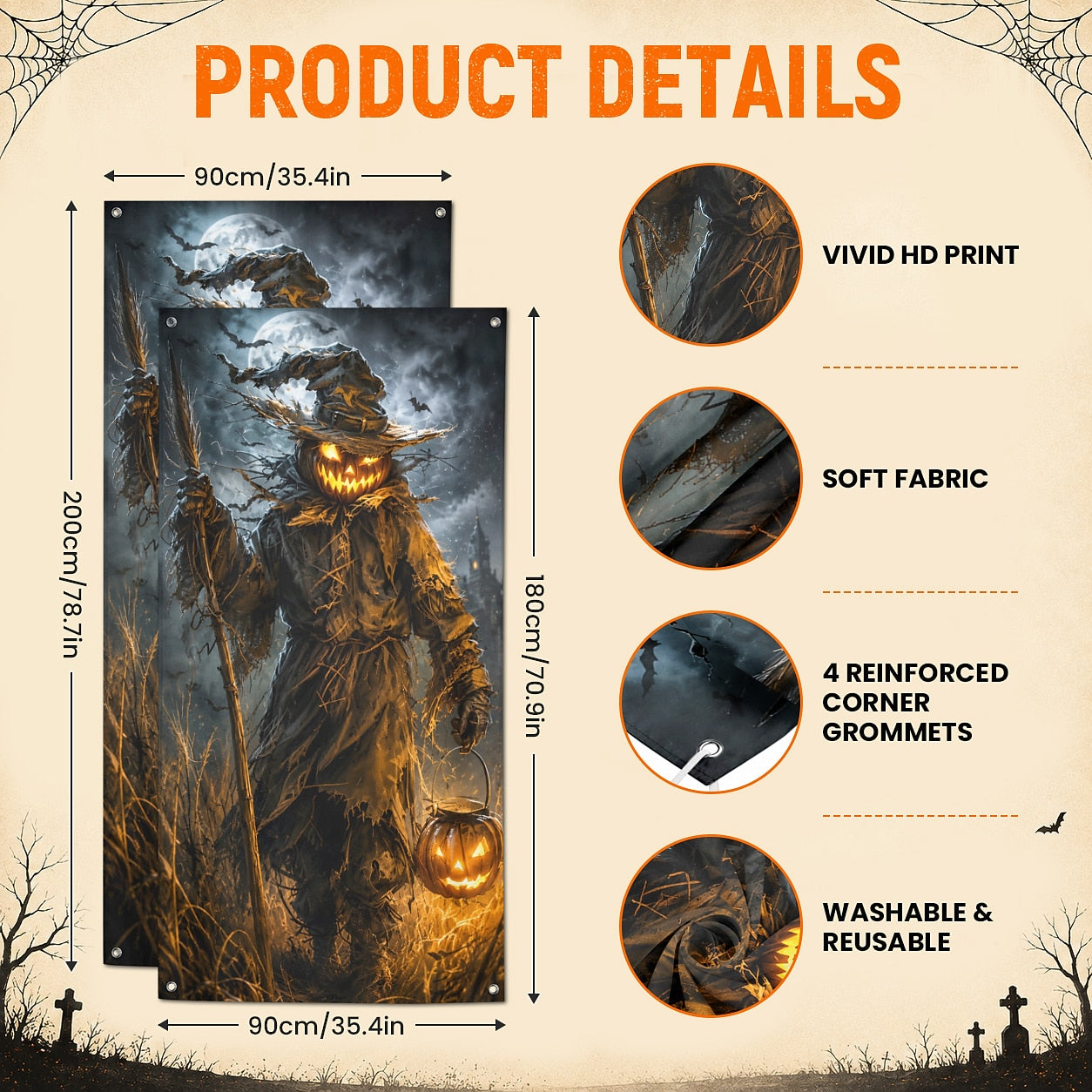 Pumpkin Door Banner Halloween Door Cover Pumpkin Scarecrow Jack O
