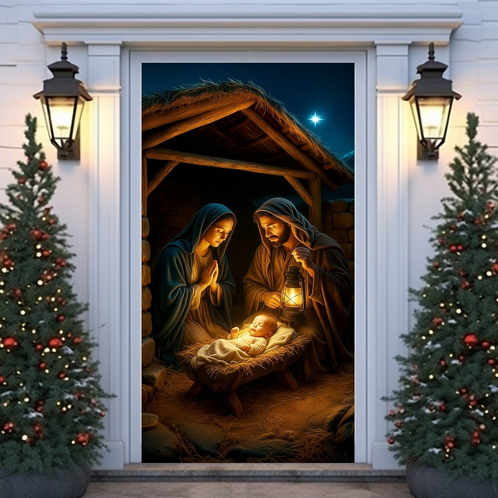 Nativity Scene with Baby Christmas Door Cover