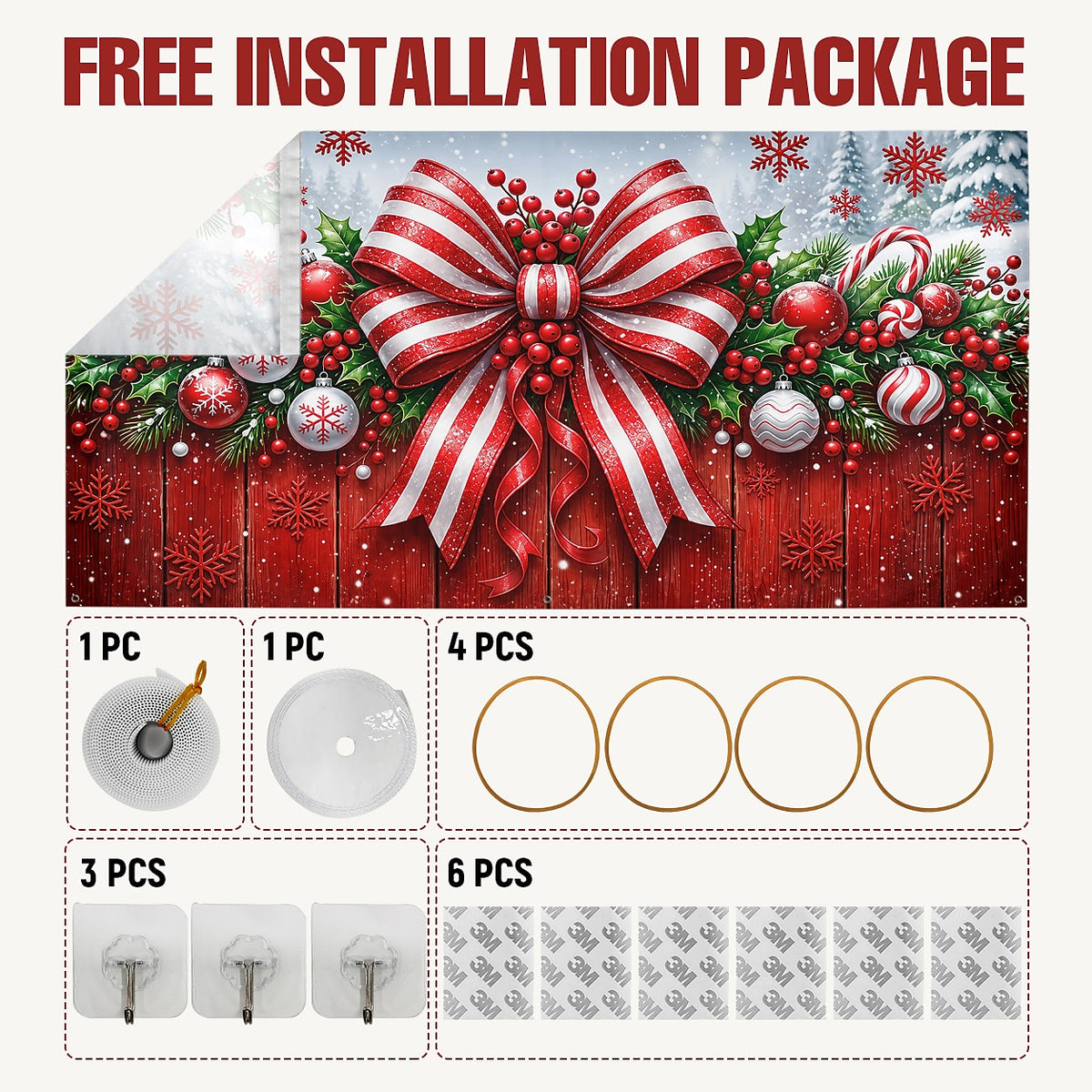 Red Bow & Ornaments Garage Door Cover