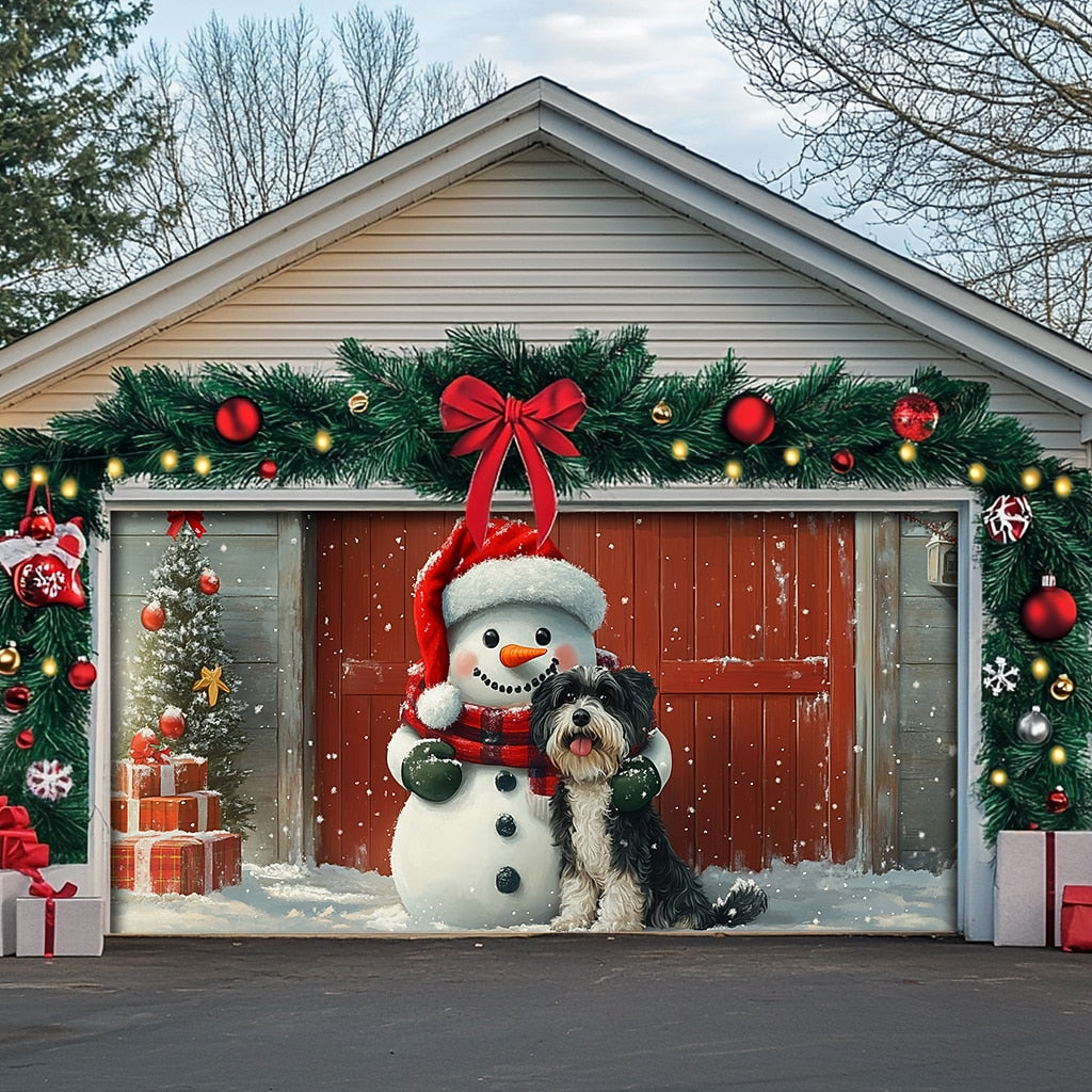 Santa Snowman & Rudolph Garage Door Cover