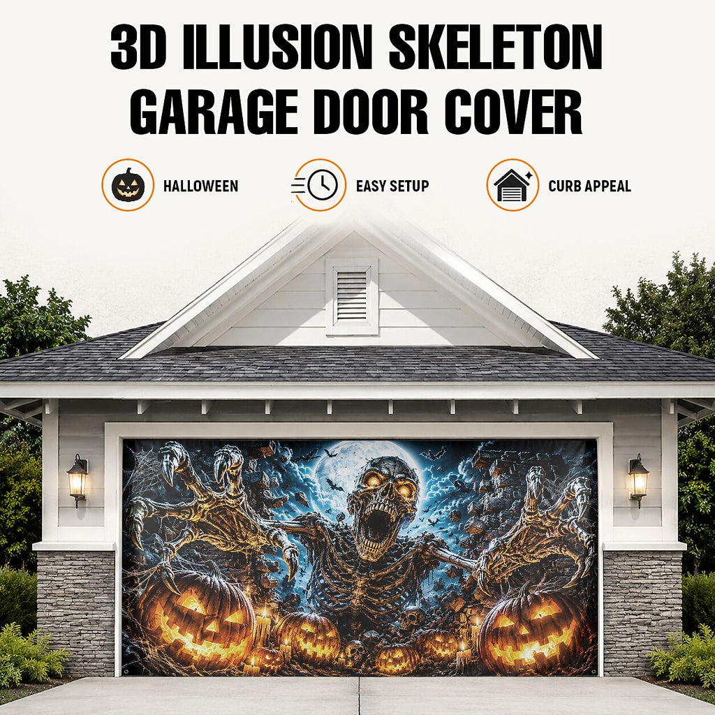 Halloween Flaming Skeleton Garage Door Cover