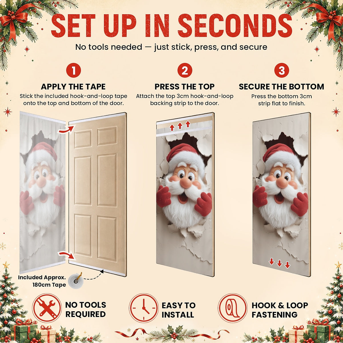 Santa Breaking Through Wall Christmas Door Cover