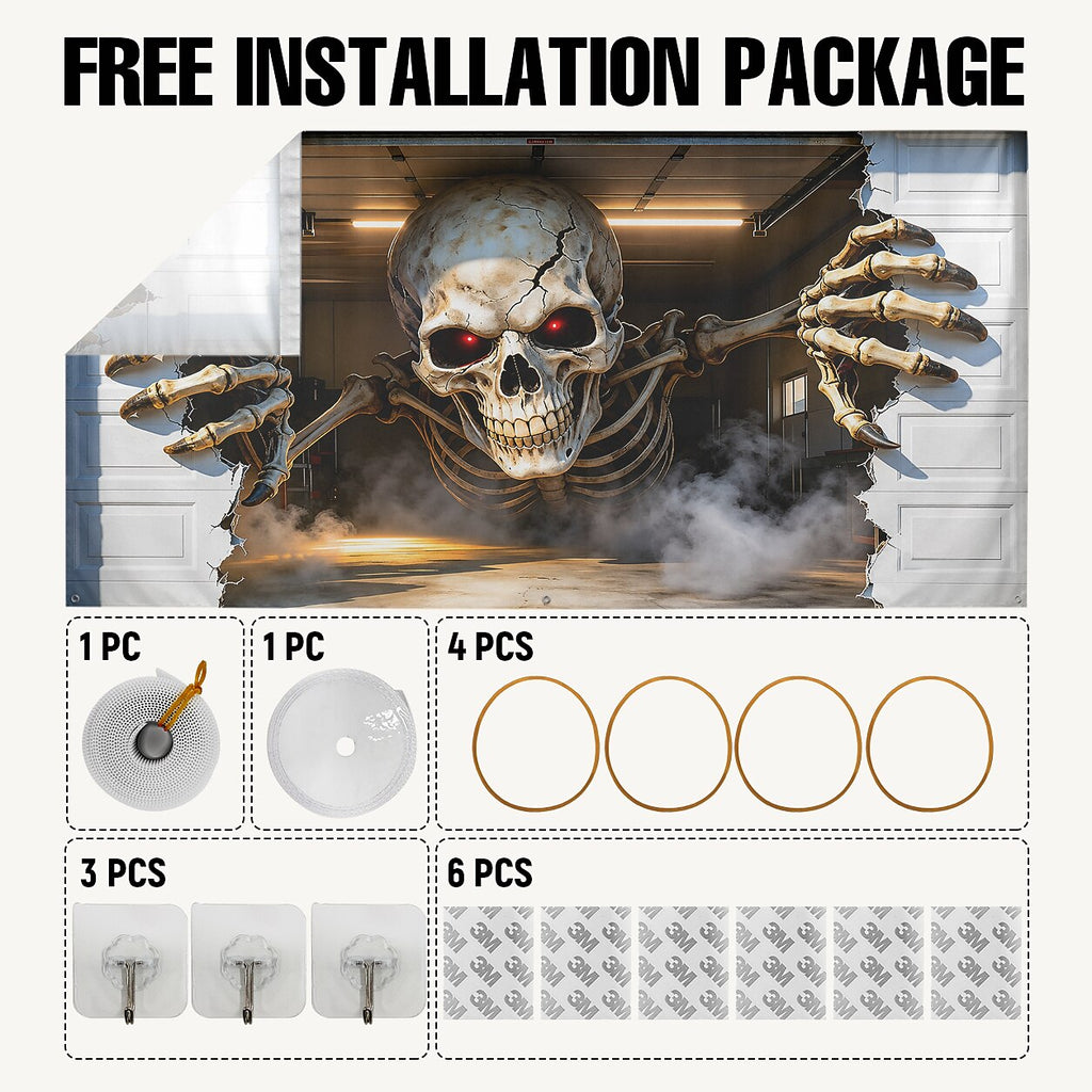 Halloween Skeleton Breaking Wall Garage Door Cover