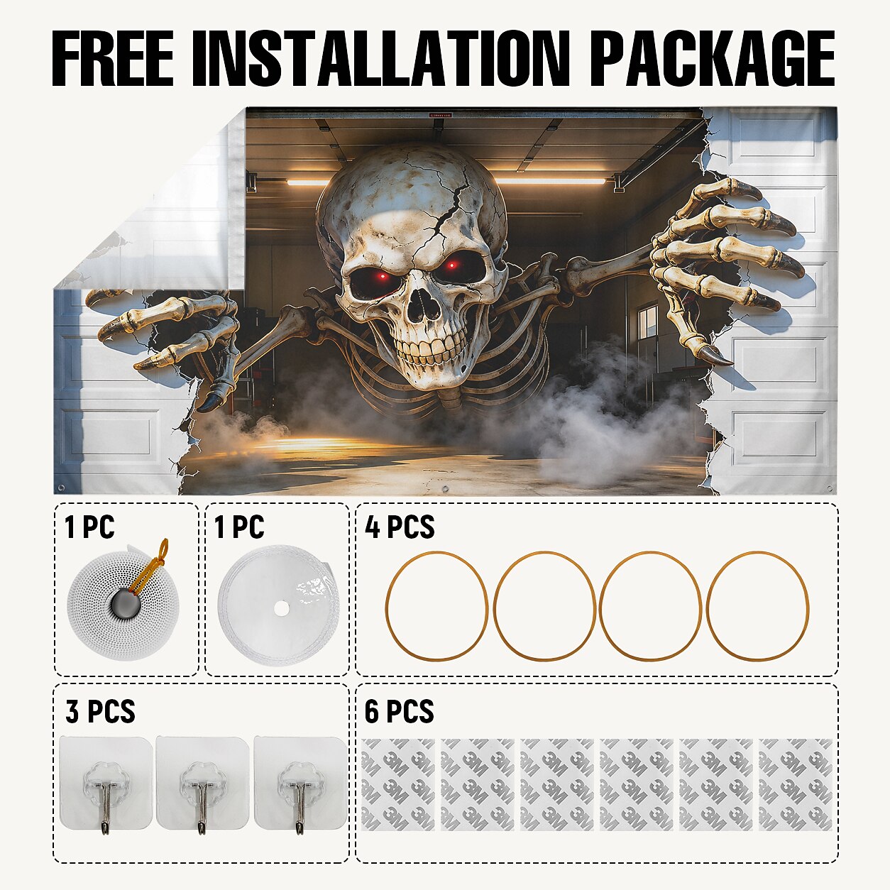 Halloween Skeleton Breaking Wall Garage Door Cover
