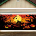 Pumpkin Witch & Haunted House | Halloween Garage Door Banner Cover