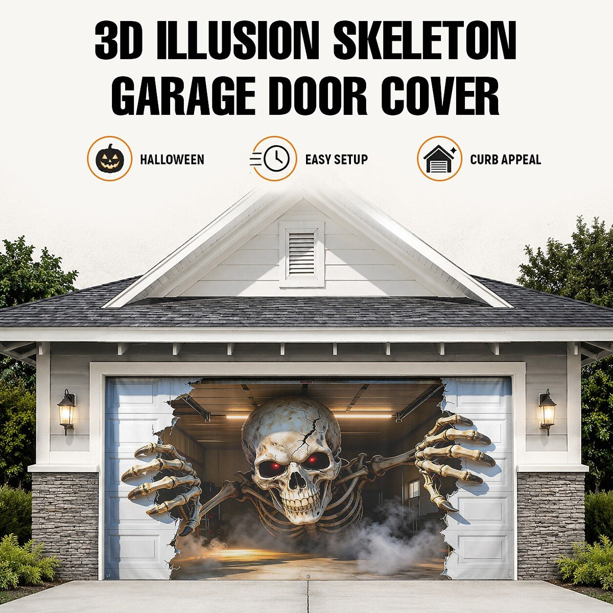 Skeleton Wall Illusion Halloween Garage Door Cover