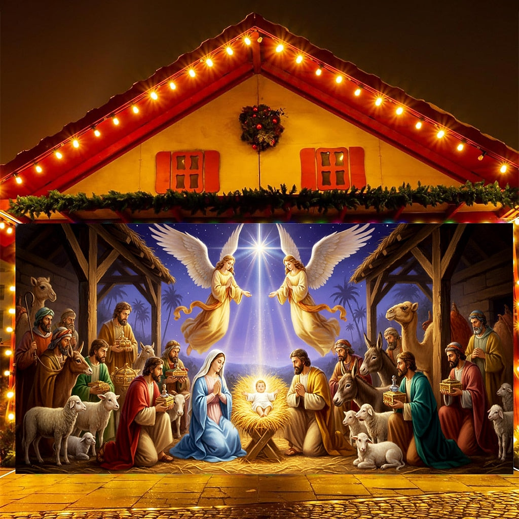 Nativity Scene Garage Door Cover