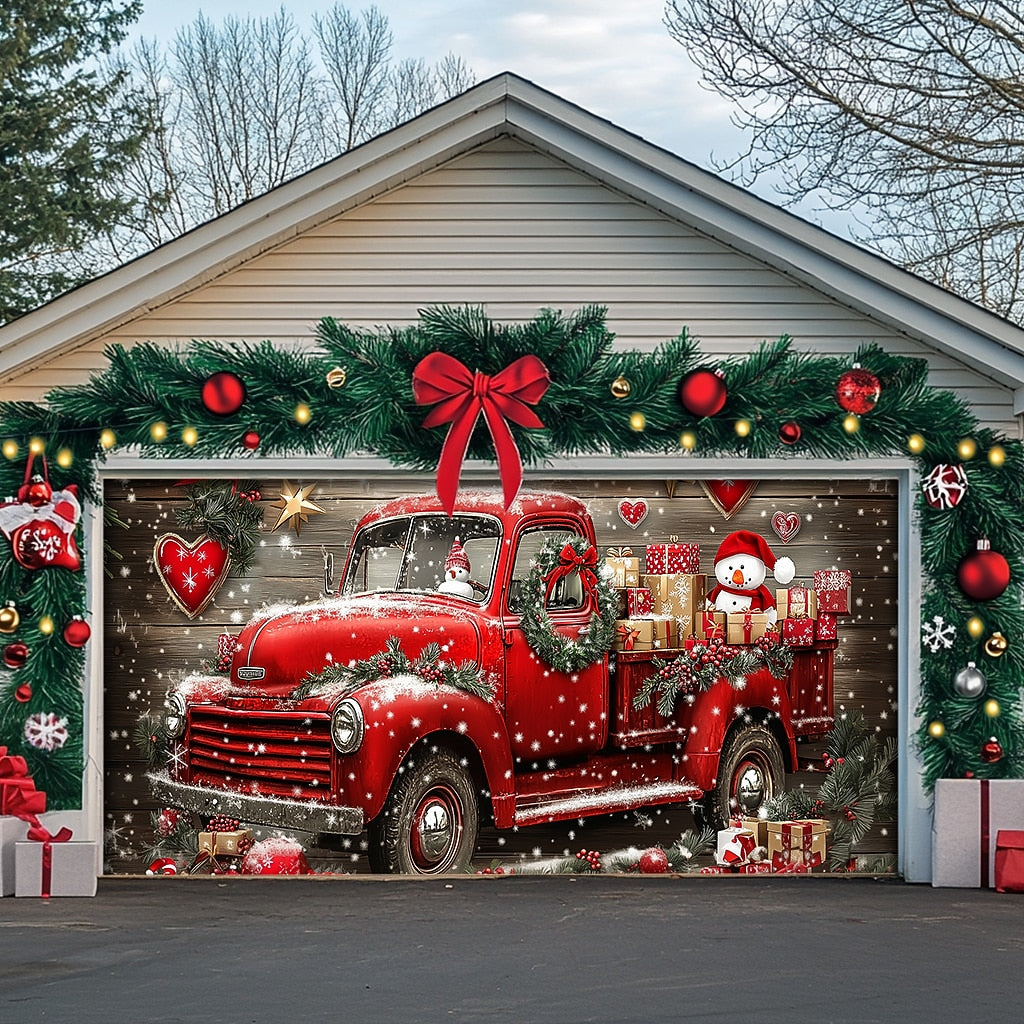 Farmhouse Snowman Truck Garage Door Cover