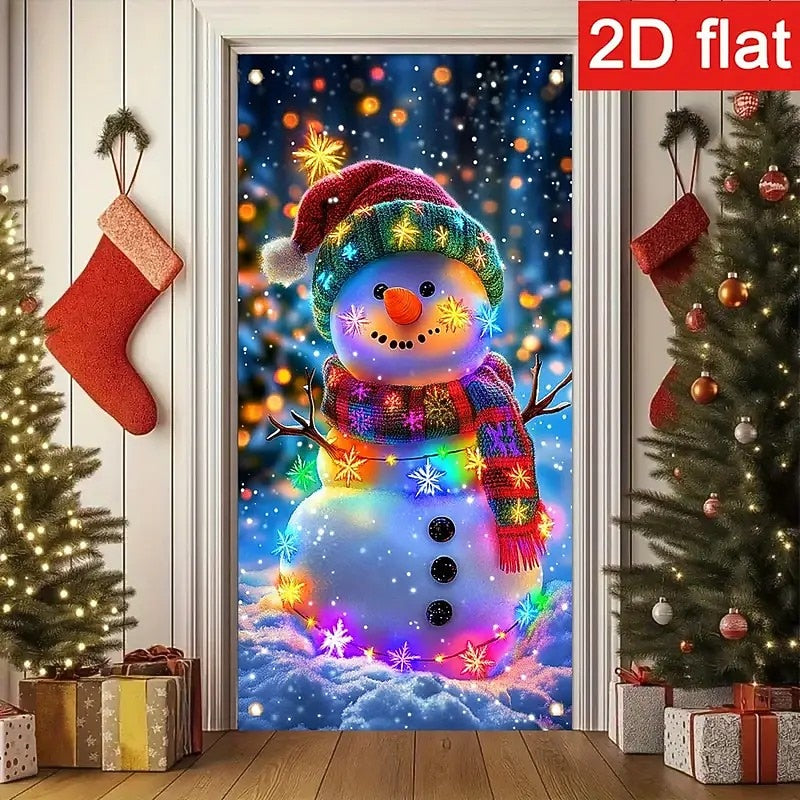 Glowing Snowman Christmas Door Cover